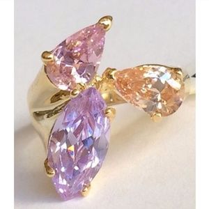 Gold Marquis Flower Cocktail Ring Size 5 10 CZs